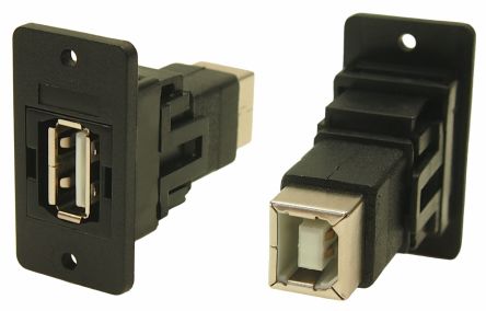 RS PRO USB-Steckverbinder 2.0 A → B, 2-Port Buchse/Buchse / 1.5A, Tafelmontage