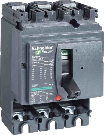 Schneider Electric NSX LV4, Leistungsschalter MCCB 3-polig, 160A / Abschaltvermögen 70 KA 690V, Fest, L. 161mm