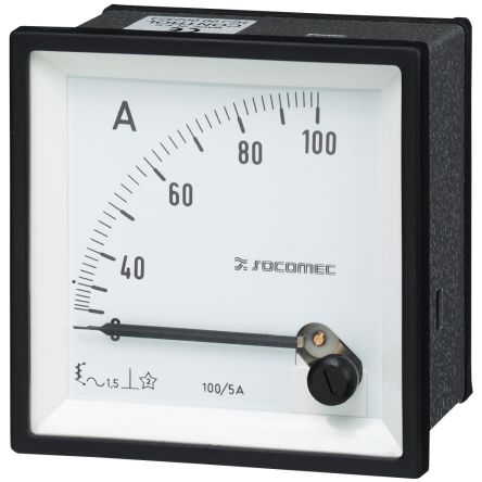 Socomec Amperímetro Analógico De Panel AC, Valor Máx. 50A, Dim. 92mm X 92mm