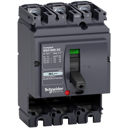 Schneider Electric, ComPact MCCB Molded Case Circuit Breaker 3P 100A, Fixed Mount