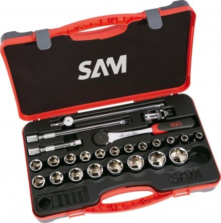 SAM 25-Piece Metric 1/2 In Standard Socket Set With Ratchet, 6 Point