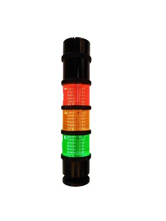RS PRO LED Signalturm 3-stufig Linse Rot/Grün/Gelb LED Orange, Grün, Rot Verschiedene Lichteffekte Multifunktion