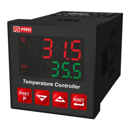 RS PRO Panel Mount PID Temperature Controller, 48 X 48mm 2 Input, 3 Output Relay, SSR, 115 V Supply Voltage ON/OFF, PID