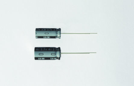 Nichicon Supercondensador, 2.5F, ± 20%, 2.7V Dc, Montaje En Orificio Pasante