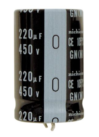 Nichicon Snap-In Aluminium-Elektrolyt Kondensator 220μF / 450V Dc, Ø 25mm X 40mm, Bis 105°C