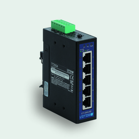 F Lutze Ltd Unmanaged Ethernet Switch, 5 X RJ45 / 10/100Mbit/s, Bis 100m Für DIN-Schienen, 12 → 48V Dc