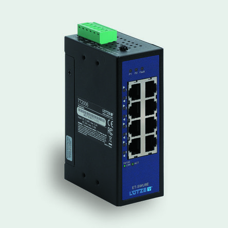 F Lutze Ltd Switch Ethernet Non Manageable 8 Ports RJ45, 10/100Mbit/s, Montage Rail DIN 12 → 48V C.c.