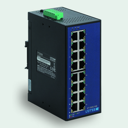 F Lutze Ltd Unmanaged Ethernet Switch, 16 X RJ45 / 10/100Mbit/s, Bis 100m Für DIN-Schienen, 12 → 48V Dc