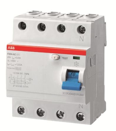 ABB Interrupteur Différentiel F200, 4 Pôles, 40A, 100mA, Type AC