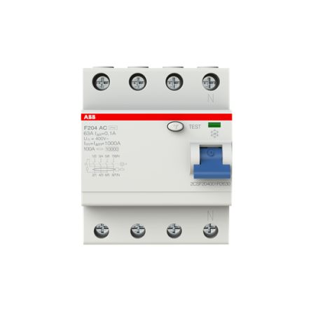 ABB Interrupteur Différentiel F200, 4 Pôles, 63A, 100mA, Type AC