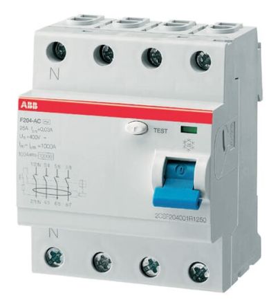 ABB Interrupteur Différentiel F200, 4 Pôles, 25A, 500mA, Type AC