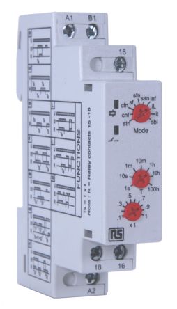 RS PRO Zeitrelais, DIN-Schienen, 0.1s To 100h, 12 → 240V Ac, 1 Kont. Multifunktion, 1-poliger Wechsler