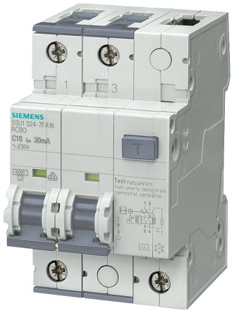Siemens Sentron 5SU1 FI/LS-Schalter 10A, 2-polig, Empfindlichkeit 30mA