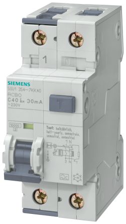 Siemens Disjoncteur Différentiel Magnéto-thermique 20A 2P, Sensibilité 30mA, 5SU1