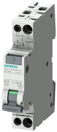 Siemens RCBO, 6A Current Rating, 2P Poles, 30mA Trip Sensitivity, Sentron Range
