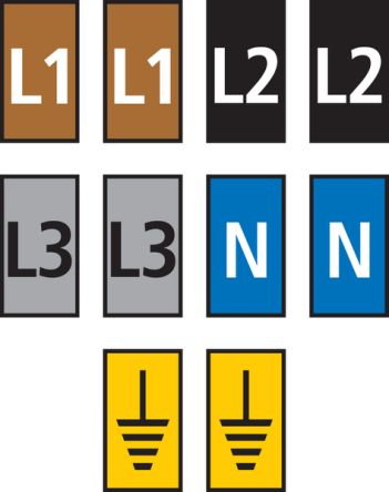 HellermannTyton WIC1 Cable Markers, Assorted Colours, Pre-printed EARTH, L1, L2, L3, N, 2 → 2.8mm Cable