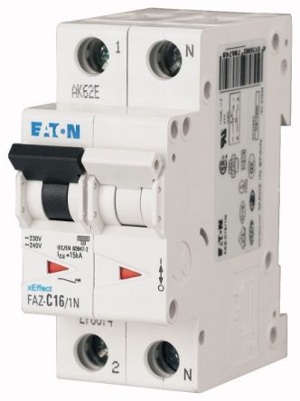 Eaton Interruptor Automático 1P+N, 50A, Curva Tipo B FAZ6-B50/1N, XEffect, Montaje En Carril DIN
