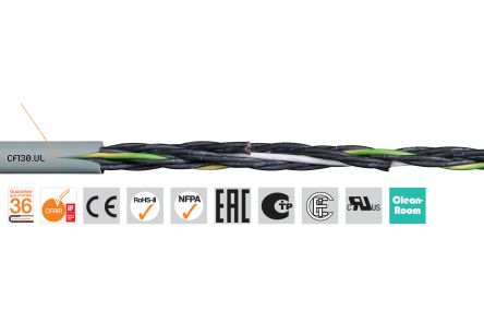 Igus Chainflex CF130.UL Control Cable, 12 Cores, 0.75 Mm², Unscreened, 100m, Grey PVC Sheath, 18 AWG