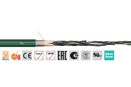 Igus Cable De Control Apantallado Chainflex CF6 De 4 Núcleos, 1,5 Mm², Ø Ext. 9.5mm, Long. 100m, 300/500 V, 18 A,