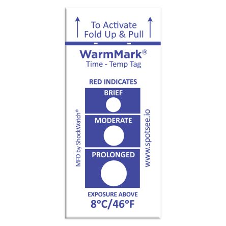 SpotSee Non-Reversible Temperature Sensitive Label, +8°C To +37°C, 1 Level Levels