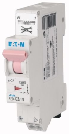 Eaton Interruptor Automático 1P+N, 2A, Curva Tipo C PLGC4-C2/1N, Montaje En Carril DIN
