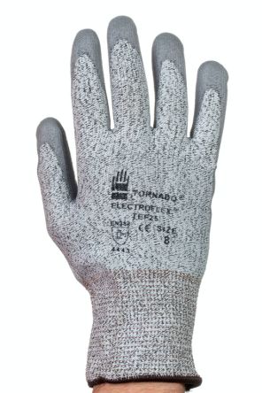 Tornado Electroflex Grey Abrasion Resistant, Cut Resistant Work Gloves, Size 9, Large, Polyurethane Coating