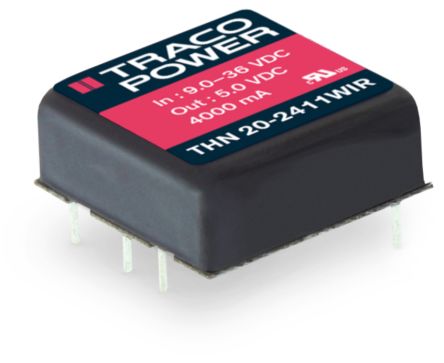 TRACOPOWER THN 20WIR DC-DC Converter, 5.1V Dc/, 36 → 160 V Dc Input, 20W, Through Hole