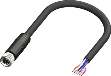 RS PRO Cable De Conexión, Con. A M8 Hembra, 6 Polos, Con. B Sin Terminación, Cod.: A, Long. 10m