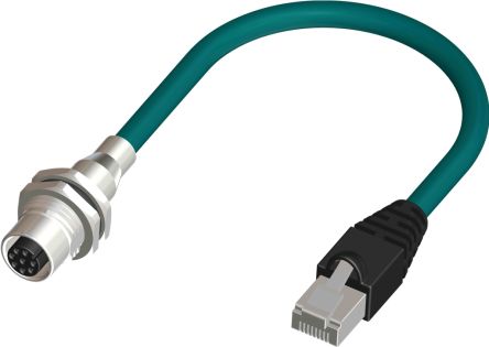 RS PRO Cat6 Straight Female M12 To Male RJ45 Ethernet Cable, 500mm