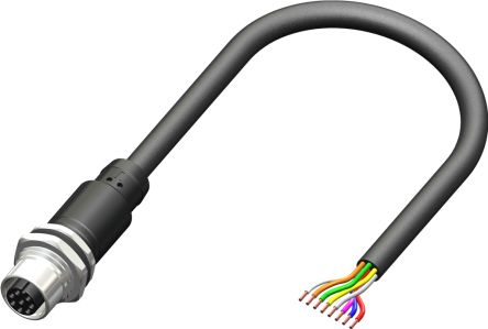 RS PRO 传感器执行器电缆, 8芯, M12转无终端接头