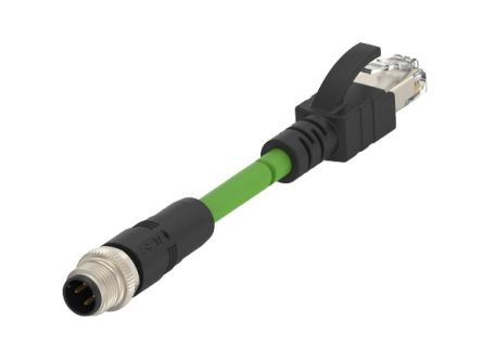 TE Connectivity TCD1474 Ethernetkabel Cat.5e, 1m, Grün Patchkabel, A M12 Stecker, B RJ45, PUR