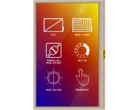 4D Systems TFT-LCD-Anzeige 5Zoll 24-Bit-Parallel-RGB-Digitalschnittstelle Mit Touch Screen Resistiv, 800 X 480pixels, 108 X 64.8mm