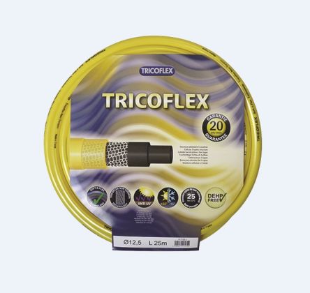 TRICOFLEX Manguera Flexible Reforzada De PVC Amarillo, Long. 25m, Ø Int. 15mm, Para Riego