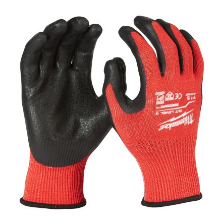 Milwaukee Schneidfeste Handschuhe, Größe 8, M, Cut Resistant, Puncture Resistant, Nitril Rot