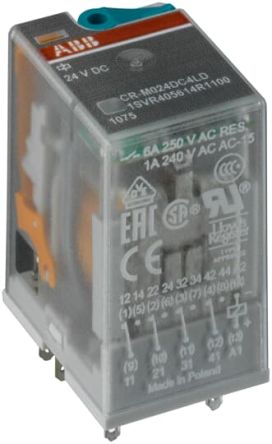 ABB CR-M Series Interface Relay, DIN Rail Mount, 12V Dc Coil, 4CO (SPDT), 6A Load