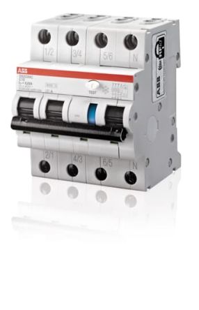 ABB RCBO DS203NC FI/LS-Schalter 10A, 4-polig, Empfindlichkeit 30mA, DIN-Schienen-Montage