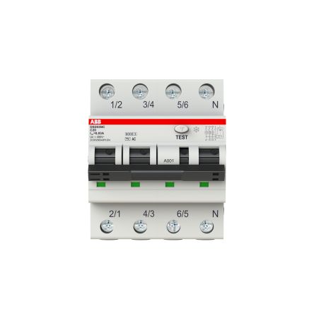 ABB RCBO DS203NC FI/LS-Schalter 20A, 4-polig, Empfindlichkeit 30mA, DIN-Schienen-Montage
