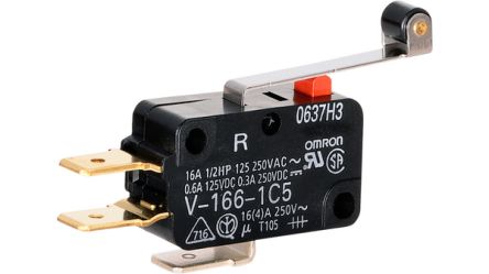 Omron Mikroschalter Scharnierrollenhebel-Betätiger Schnellverbindung, 16 A, 1-poliger Umschalter IP 40
