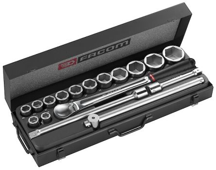 Facom Metric 3/4 In Standard Socket Set With Ratchet, 6 Point