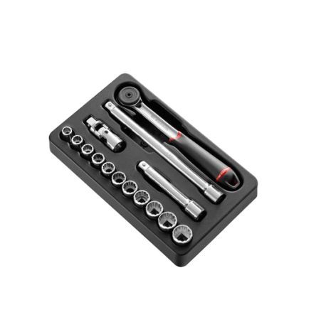 Facom 15-Piece Imperial 1/2 In Standard Socket Set With Ratchet, 12 Point