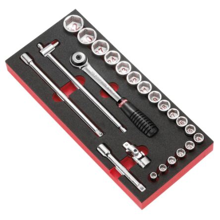 Facom Metric 1/2 In Standard Socket Set With Ratchet, 6 Point