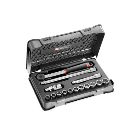 Facom 15-Piece Imperial 1/2 In Standard Socket Set With Ratchet, 6 Point