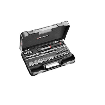 Facom 22-Piece Imperial 1/2 In Standard Socket Set With Ratchet, 6 Point