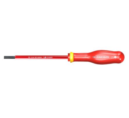 Facom Slotted Insulated Screwdriver, 10 Mm Tip, 200 Mm Blade, VDE/1000V, 325 Mm Overall
