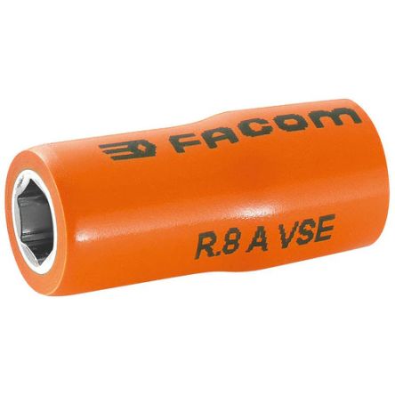 Facom 1/4 In Drive 10mm Insulated Standard Socket, 6 Point, VDE/1000V, 22 Mm Overall Length