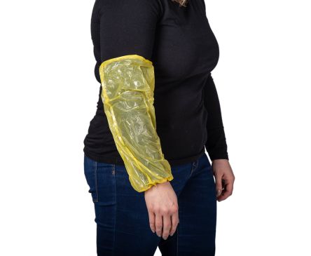 Reldeen Yellow Disposable Polythene Arm Protector For Food Industry Use, 400mm Length, 22 X 40 Cm
