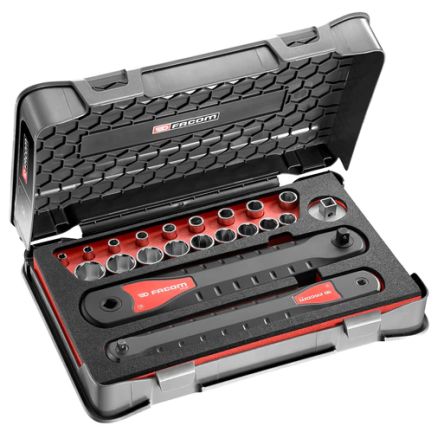 Facom 21-Piece Metric 1/4 In; 3/8 In Standard Socket Set With Ratchet, 6 Point