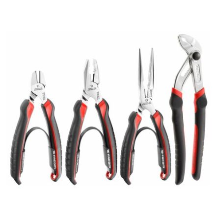Facom 4-Piece Plier Set, Angled, Straight Tip, 160 Mm, 185 Mm, 200 Mm, 245 Mm Overall
