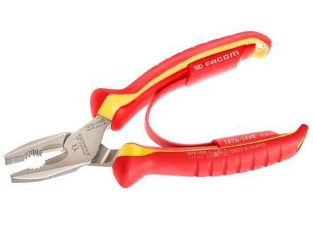 Facom Combination Pliers, 165 Mm Overall, Flat Tip, VDE/1000V