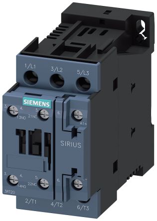 Siemens Contattore, Serie 3RT2, 3 Poli, 1 NA + 1 NC, 9 A, 4 KW, Bobina 220 V C.c.
